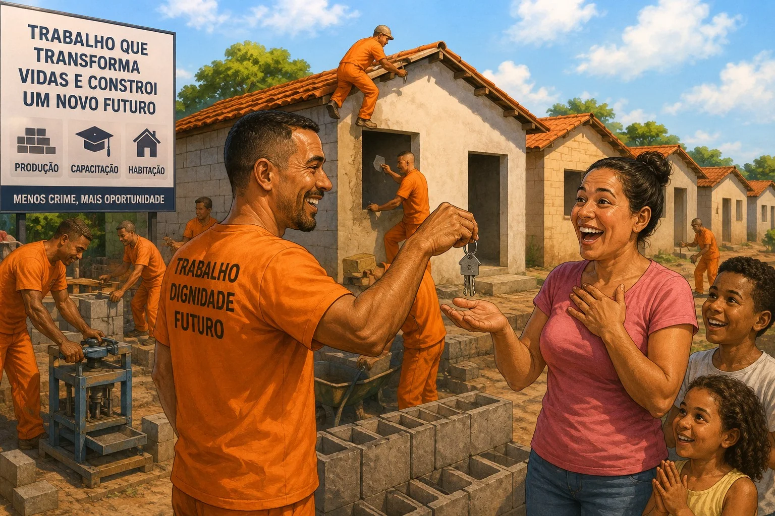Casas populares construídas com material produzido em presídios.
