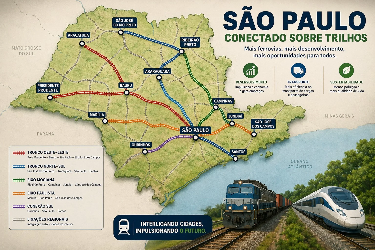 Mais verbas para construção de novas ferrovias.